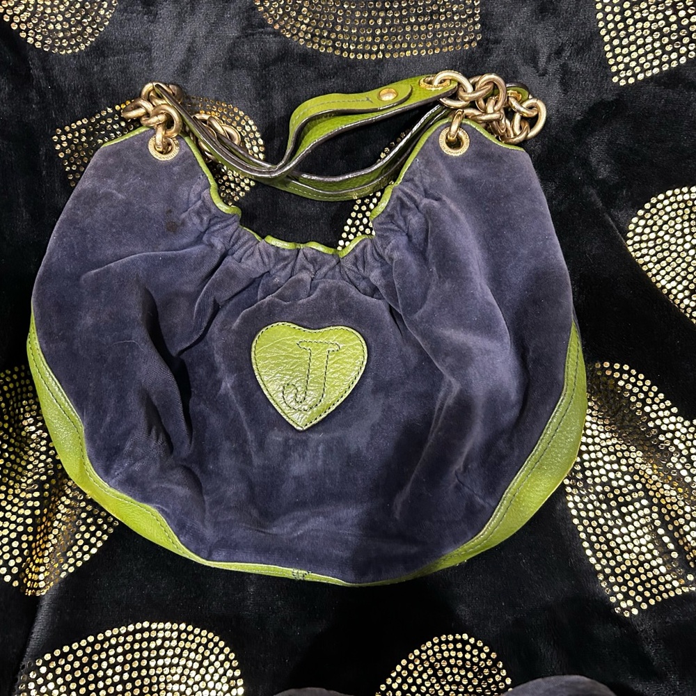 Juicy Couture Velvet Navy and Olive Shoulder Bag - Picture 7 of 12